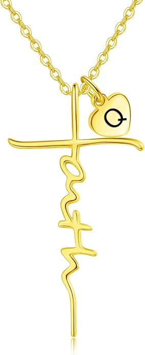 PRAYMOS Faith Cross Necklace for Women 925 Sterling Silver Pendant Necklace With Birthstone Initial Christian Religious Confirmation Baptism Mothers Day Gifts