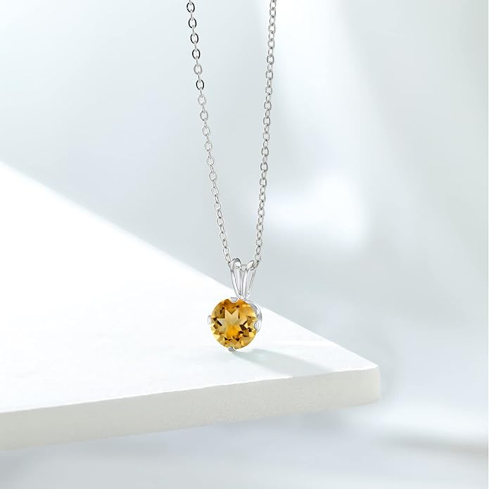 Gem Stone King 7MM Round Gemstone Birthstone Pendant Necklace For Women | 925 Sterling Silver | With 18 Inch Silver Chain | Fine Jewelry Gifts for Women Her Mom Wife