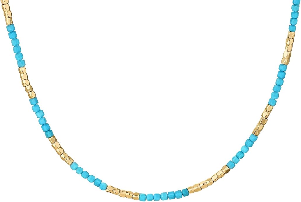 MYEARS Women Beaded Choker Necklace Gemstone 14K Gold Plated Simple Dainty Handmade Chain Everyday Trendy Jewelry