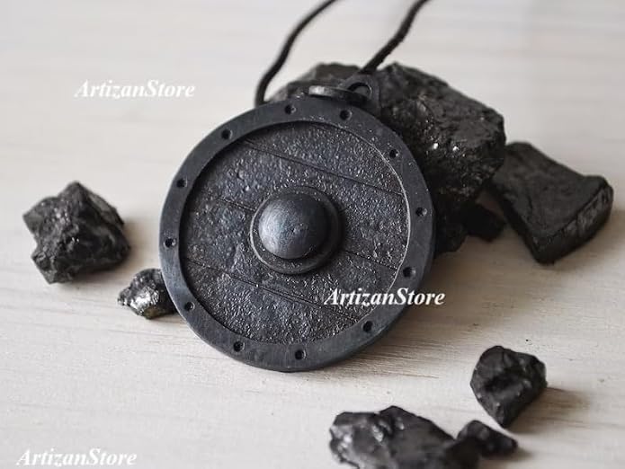 ARTIZANSTORE Hand Forged Shield Pendant,Forged Shield Viking Necklace,Iron,Scandinavian Pendant,Shield Amulet,Shield Pendant