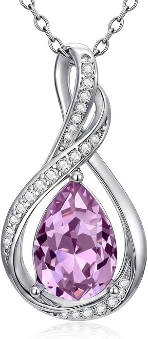 Teardrop Necklace 925 Sterling Silver Birthstone Necklace for Women Pendant Infinity Love Anniversary Birthday Jewelry Gifts for Mom Her Wife