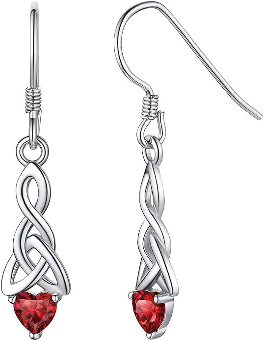 ChicSilver Sparkling Heart Birthstone 925 Sterling Silver Celtic Knot Dangle Hook Earrings (with Gift Box)