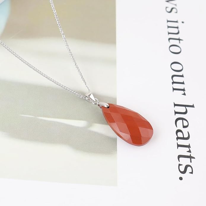 iSTONE 925 Sterling Silver Natural Crytral for Womens Pendant Necklace, Gemstone Birthstone with 17.8" Silver Chain Ladies
