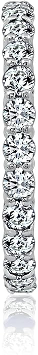 Amazon Essentials Platinum or Gold Plated Sterling Silver All-Around Band Ring set with Round Infinite Elements Cubic Zirconia