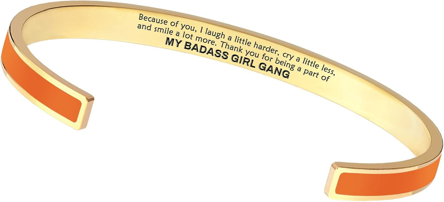 STORYJEWELLERY Friend Gifts for Women, Friendship Bracelets, Matching Badass Bestie Bracelets, Friend Birthday Gifts for Women, Bff Jewelry, Enamel Cuff Bracelet