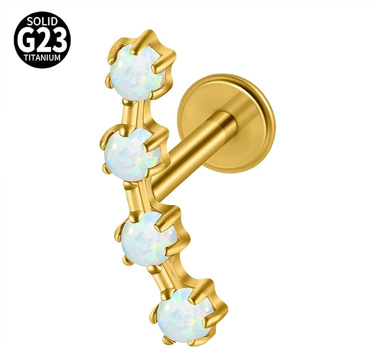 2PCS G23 Titanium Fire Opal CZ Labret Stud Piercing Cartilage Helix Tragus Climber Earrings for Men Women Lip Monroe Body Piercing Jewelry