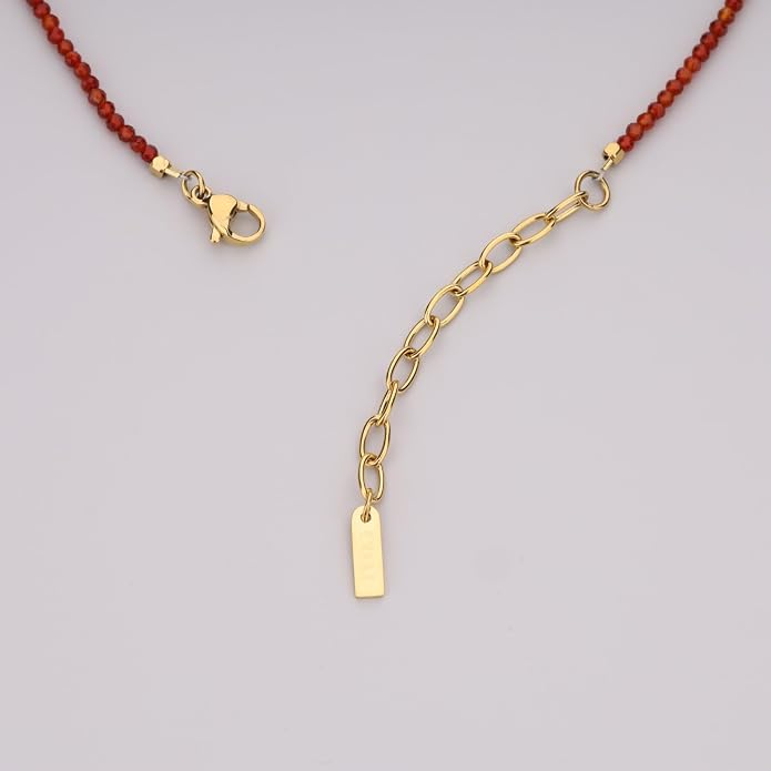 COAI 2mm & 3mm Danity Tiny Bead Necklace for Women, Stone Beaded Crystal Necklace for Women, Sodalite, Australian Jasper, Red Carnelian, Tourmaline, Amethyst, Turquoise Jewelry