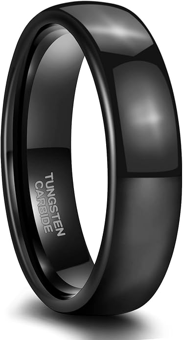 SHINYSO 2mm 4mm 6mm Black Tungsten Carbide Ring Dome Polished Wedding Band for Men Women Comfort Fit Size 4-12