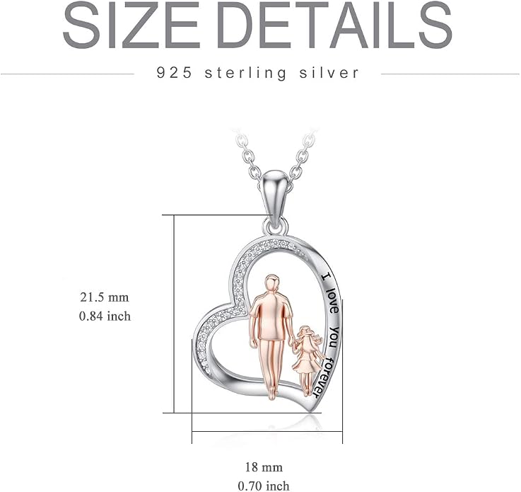 PROESS S925 Sterling Silver Daughter Heart Pendant Necklace from Dad Mom I Love You Forever Jewelry