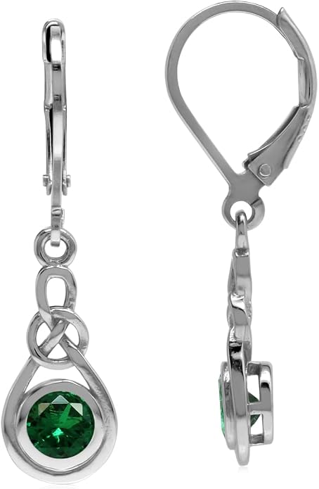 Silvershake Genuine Gemstone Irish Celtic Knot Drop Dangle Earrings