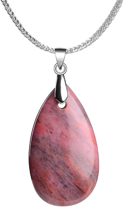 iSTONE 925 Sterling Silver Natural Crytral for Womens Pendant Necklace, Gemstone Birthstone with 17.8" Silver Chain Ladies