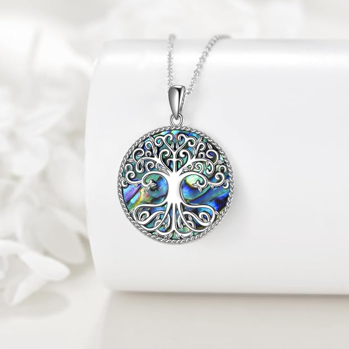 POPLYKE Tree of Life Necklace Sterling Silver Abalone Shell Tree of Life Pendant Necklace Necklaces Family Tree Jewelry for Women Gifts (Tree of Life)