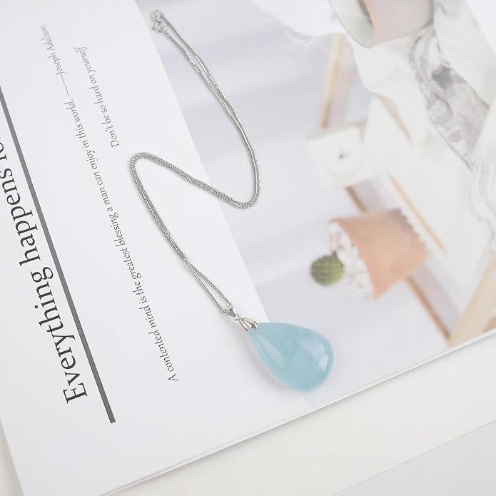 iSTONE 925 Sterling Silver Natural Crytral for Womens Pendant Necklace, Gemstone Birthstone with 17.8" Silver Chain Ladies