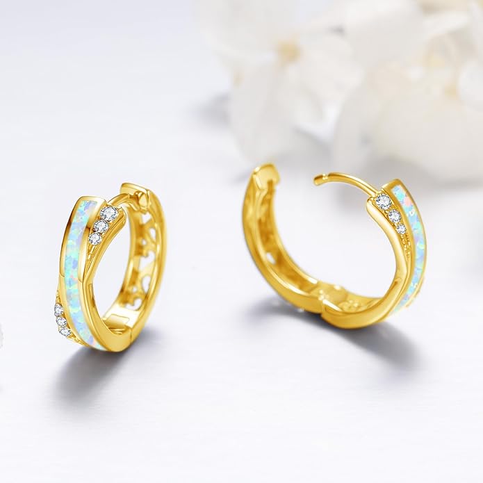 MEDWISE Mothers Day Gifts for Mom Multi Colored Opal Hoop Earrings for Women 925 Sterling Silver Huggie Hoop Earrings Jewelry Gift for Women Daughter Wife Mom Friends