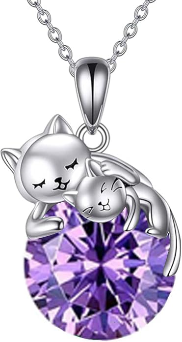 Cat Necklace Sterling Silver Cat Zircon Pendant Gothic Jewelry for Women Animal Lovers Gifts