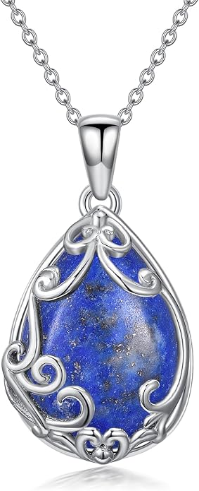 HPQQ Teardrop Necklace 925 Sterling Silver Filigree Gemstone Pendant Necklace Fine Jewelry Birthday Mother's Day Gifts for Women Her Mom