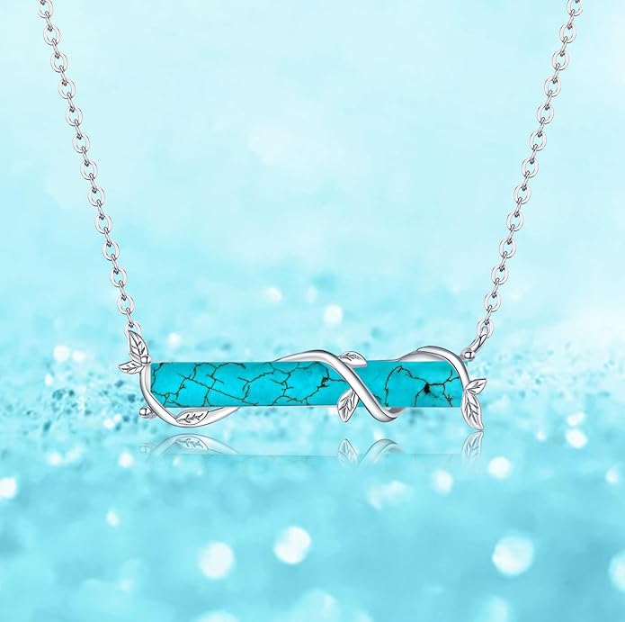 Bar Opal Leaf Necklace For Women S925 Sterling Silver White Opal Pendant with Leaf Charm Bar Pendant Jewelry Gift For Mom Daughter Wife