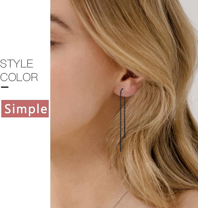 2 Pairs S925 Sterling Silver Chain Threader Earrings For Women Bar Wrap Threader Dangle Drop Earrings Lightweight Minimalist Hypoallergenic Earrings Anniversary Jewelry