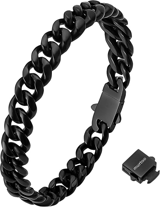 murtoo Mens Cuban Link Chain Bracelet, 6/8/12MM Stainless Steel Bracelets for Men Silver Black Gold, Hip Hop Link Bracelet with Detachable Clasp Gift for Men Him