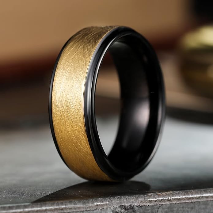 King Will Classic Tungsten Carbide Ring Brushed Two Grooved Center Hammered Design Mens Wedding Band for Men