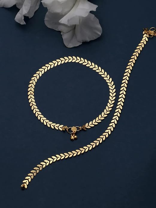 Jewar Anklet Payal Indian Traditional CZ Ad Plain Simple Handmade Natural Gold Plated Jewelry