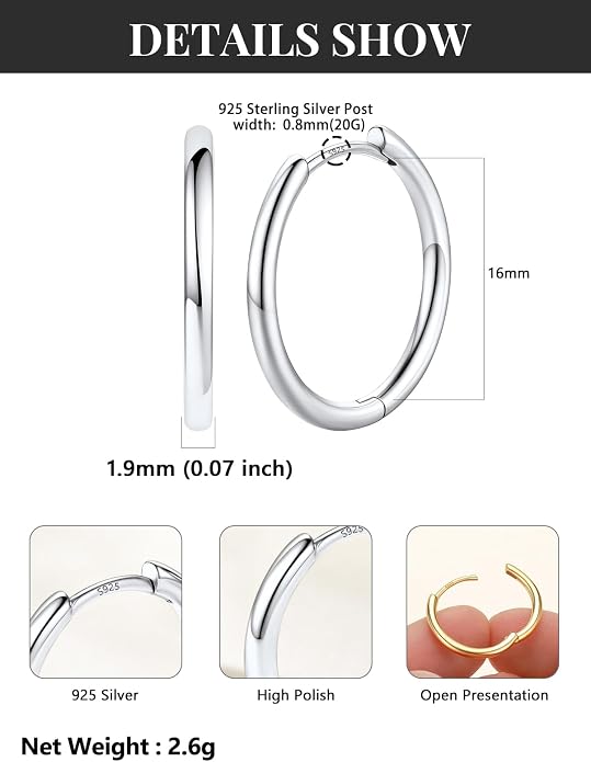 Silvora 14K Gold Plated Huggie Hoop Earrings for Women, Small Sterling Silver Hoops, Hypoallergenic Cartilage Earrings for Sensitive Ears 8/10/12/14/16/18/20MM