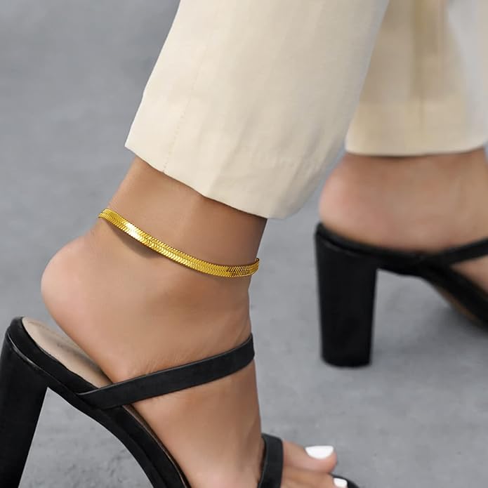 GoldChic Adjustbale Link Chain Anklet for Women Summer Jewelry, 316L Stainless Steel Figaro/Wheat/Twist Rope/Cuban Foot Bracelet-Waterproof, Resizable 9"-12" (Gift Box Included)