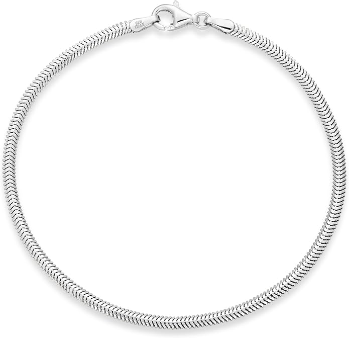 Miabella Italian Solid 925 Sterling Silver, 18K Yellow Gold Plated 2mm Domed Herringbone Snake Chain Link Bracelet for Women Men, Made in Italy