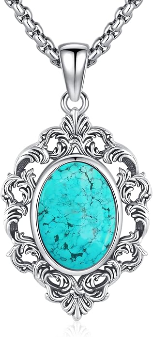 Turquoise Jewelry for Women Men 925 Sterling Silver Pendant Urn Necklaces for Ashes Picture Locket Necklace Thor Hammer Yggdrasil Virgen De Guadalupe St Michael Christopher Judas Witches Knot Necklace