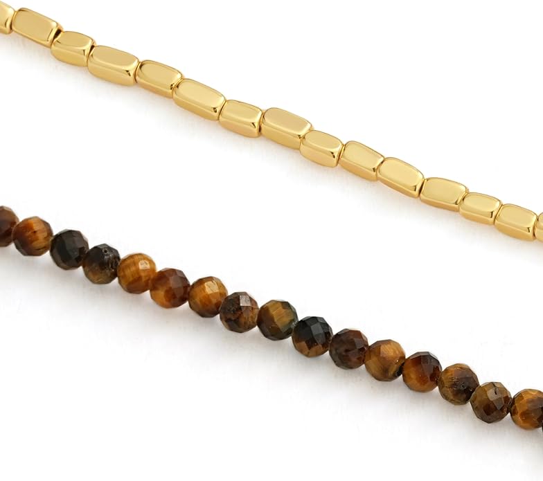 DREMMY STUDIOS Gold Anklet Bracelets for Women 14K Gold Plated Stone Handmade Beaded Link Chain Anklets Jewelry Gift