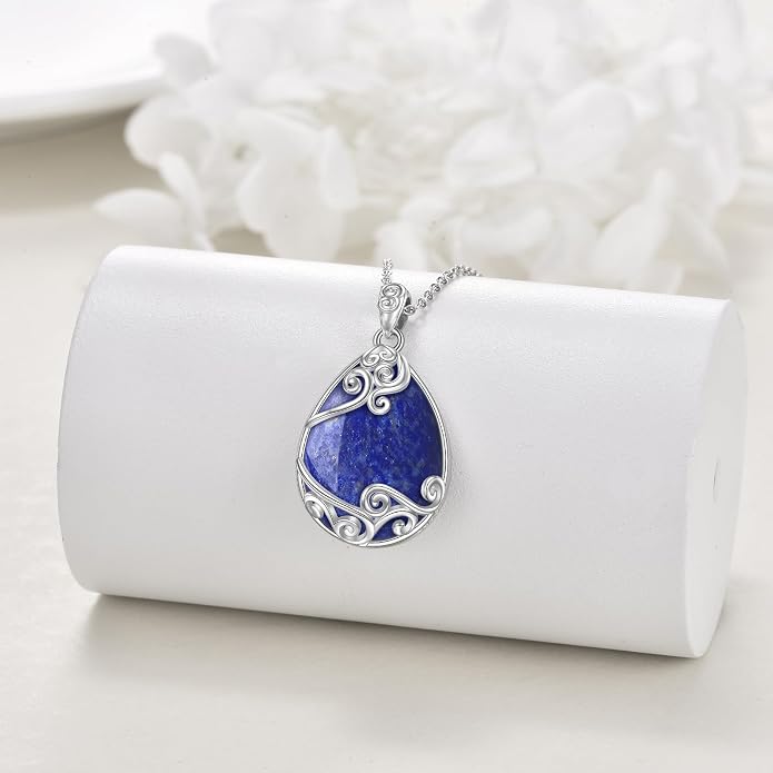 YAFEINI 925 Sterling Silver Moonstone Necklace Filigree Teardrop Pendant Necklace Jewelry for Women Girls