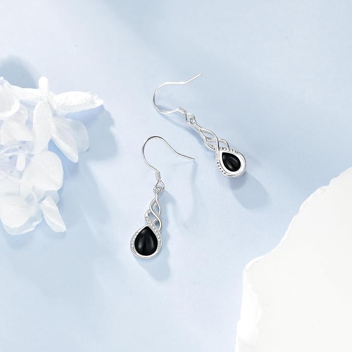 Larimar/Turquoise/Moonstone/Black Onyx/Abalone Shell Earrings for Women Sterling Silver Drop Earrings Jewelry Gift for Women