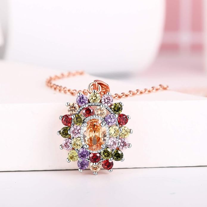 JIANGYUE Multicolor Cubic Zirconia Ring Rhodium Rose Gold Plated Multi-Stone Ring for Women Fashion Jewelry
