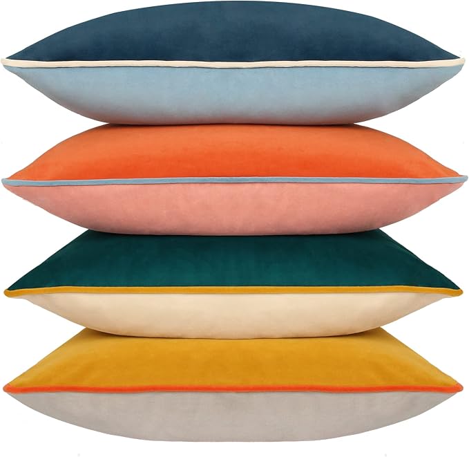 Velvet Throw Pillow Covers 16x16 Inch Set of 4 Decorative Velour Pillowcases Modern Double-Colored Cushion Covers for Sofa Couch, Cold