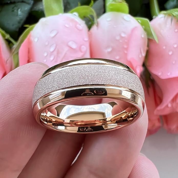 TUTISS 6mm 8mm Black/Gold/Rose Gold/White Tungsten Rings for Men Women Fashion Engagement Wedding Bands Sandblasted Finish I Love You Engraved Comfort Fit