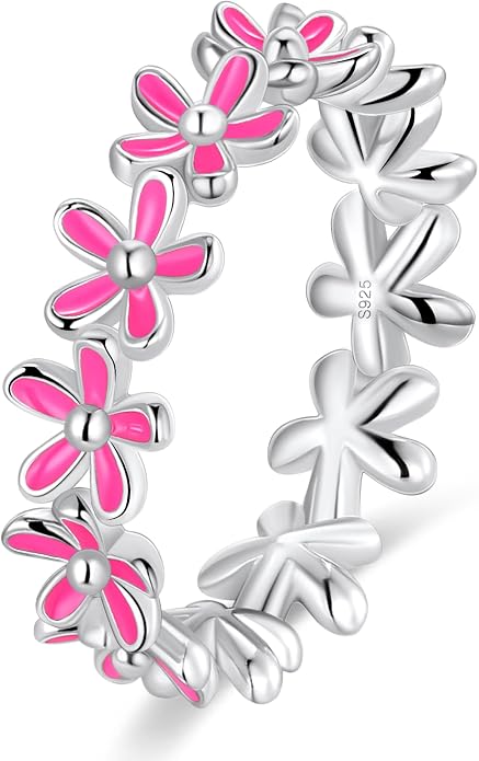 S925 Sterling Silver Dainty Daisy Flower Rings for Women, I Think Of You Every Daisy, 12 Month Birth Flower Ring