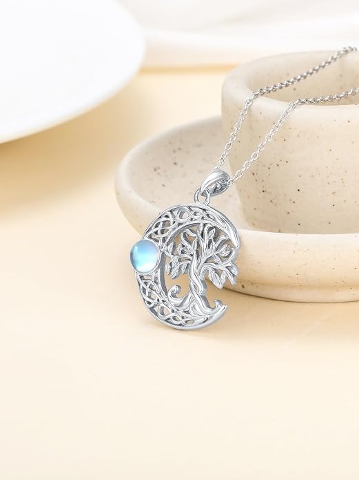 WINNICACA Tree of Life Necklace for Women Sterling Silver Crescent Moon Tree Moonstone Pendant Family Necklace for Mother Daughter Sister Gifts ﻿