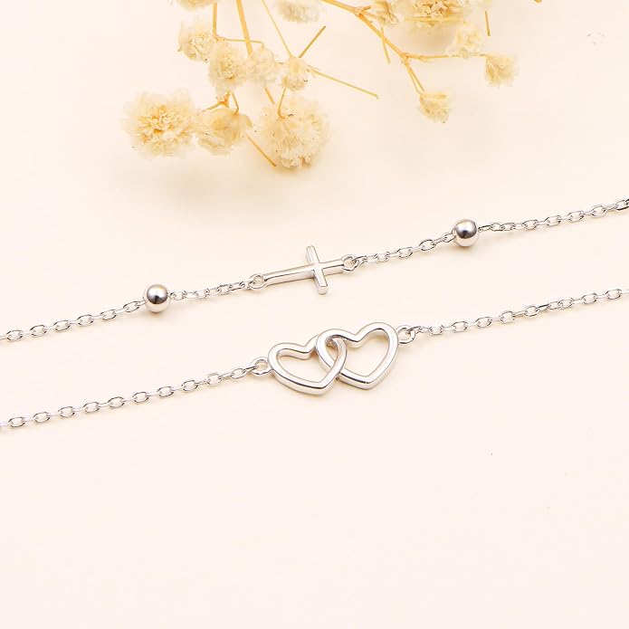 Anklets for Women 925 Sterling Silver Blue Evil Eye Infinity Butterfly Adjustable Multilayer Layered Summer Beach Ankle Bracelet Foot Chain Jewelry for Women