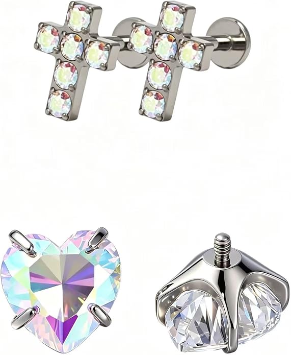 [2 Pairs Value Set]G23 Titanium Stud Earrings for Sensitive Ears, 18G Hypoallergenic Piercing Studs with Flat Back, Internal Thread Earring Jewelry for Women