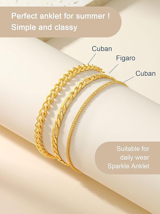 ChainsPro Stainless Steel Waterproof Anklet for Women, Adjustable Non Tarnish Layered Anklets, Trendy Dainty Cuban Link Ankle Bracelet Beach Jewelry Gifts for Swimming & Daily Wear (8.5+2 inches)