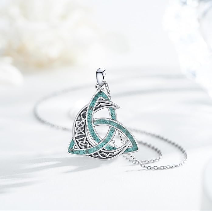 CHENGHONG Celtic Moon Necklace for Women 925 Sterling Silver Celtic Knot Moonstone Pendant Necklace Crescent Irish Necklaces Celtics Jewelry Gift for Women Men