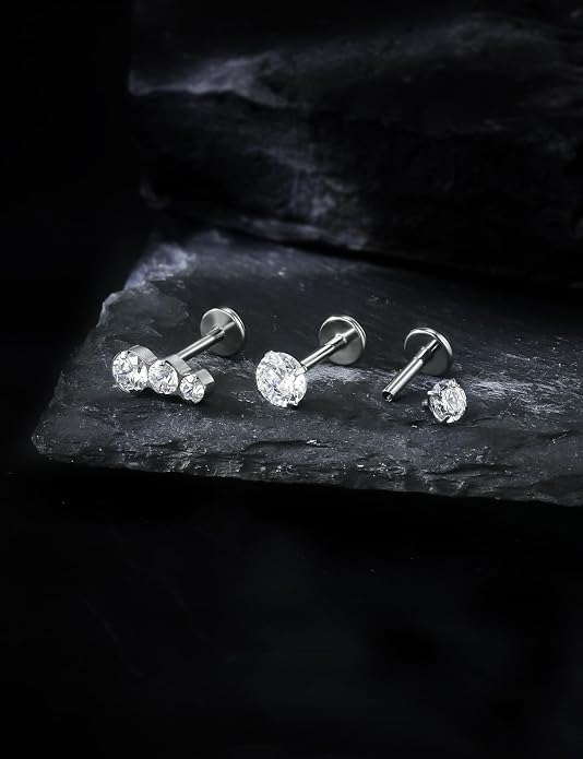 20G 18G 16G Astm F136 Titanium Internal Thread Flat Back Earrings Nose Studs Tragus Forward Helix Conch Cartilage Lobe Earring Stud Medusa Labret Monroe Lip Ring Piercing Jewelry For Women Men