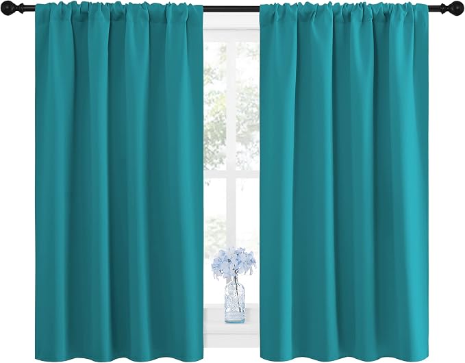NICETOWN Peacock Blue Blackout Curtains Panels for Window, Thermal Insulated Rod Pocket Blackout Drapes/Draperies for Living Room (2 Panels, W42 x L48 inches)