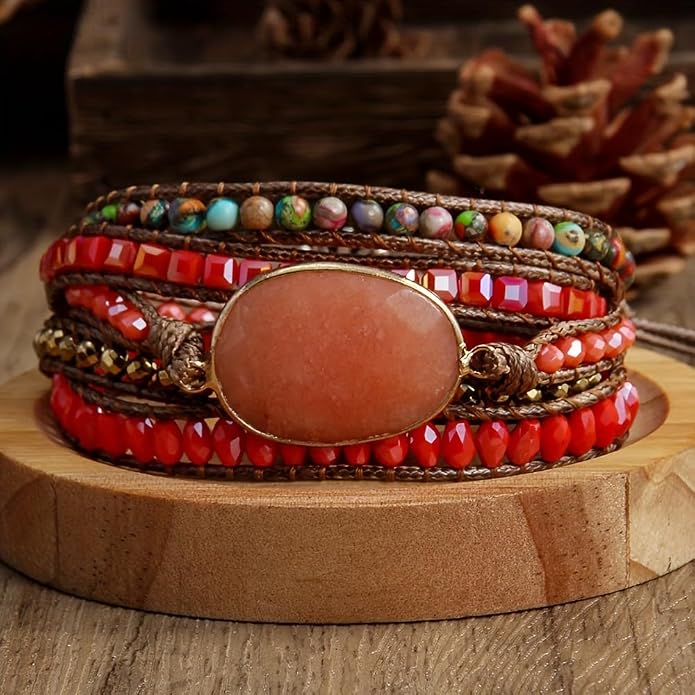 Women Wrap Bracelet Boho Natural Jasper Crystal Stone Beads Strand Bracelets