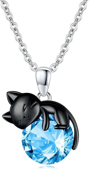 Cat Necklace Sterling Silver Cat Zircon Pendant Gothic Jewelry for Women Animal Lovers Gifts