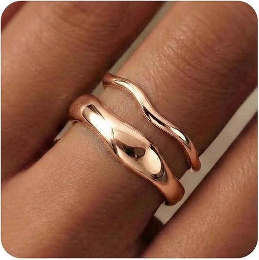 Gold Rings for Women Men Non Tarnish, Waterproof Chunky 14K Gold Plated Dainty Stackable Rings Trendy Statement Pinky Thumb Rings Engagement Eternity Wedding Band Ring Stacking Gold Jewelry Size 3 4 5 6 7 8 9 10 11
