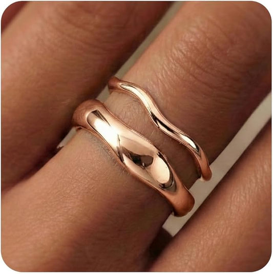 Gold Rings for Women Men Non Tarnish, Waterproof Chunky 14K Gold Plated Dainty Stackable Rings Trendy Statement Pinky Thumb Rings Engagement Eternity Wedding Band Ring Stacking Gold Jewelry Size 3 4 5 6 7 8 9 10 11