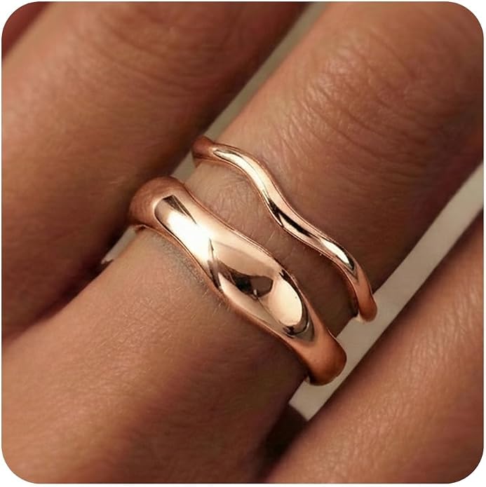 Gold Rings for Women Men Non Tarnish, Waterproof Chunky 14K Gold Plated Dainty Stackable Rings Trendy Statement Pinky Thumb Rings Engagement Eternity Wedding Band Ring Stacking Gold Jewelry Size 3 4 5 6 7 8 9 10 11
