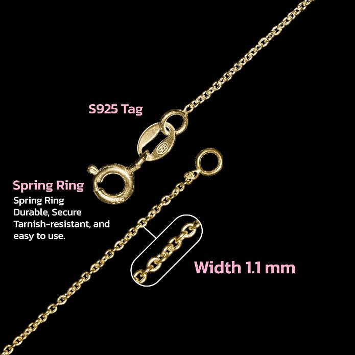 925 Sterling Silver Chain for Women, 1.1mm | Thin Dainty Cable Necklace, Crafted in Thailand, Hypoallergenic & Anti-Tarnish, Solid Silver for Pendants, Multiple Lengths