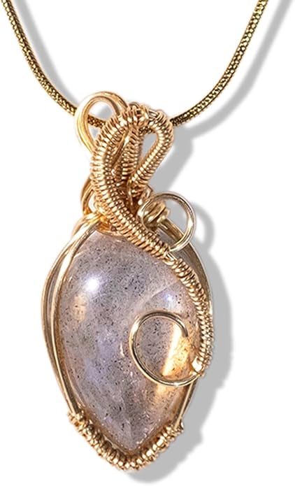 Handmade Wrapped Labradorite Crystal Pendant Necklace - Dainty Charm Copper Wired Necklace, Healing Crystals and Gemstones, Vintage Jewelry for Women, Men's Necklace, Boho Black Stone Protection Birthstone Jewelry